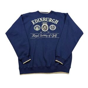 Edinburgh Royal Society Golf Sweatshirt‎ Blue Vintage Collegiate Preppy 90s M/L